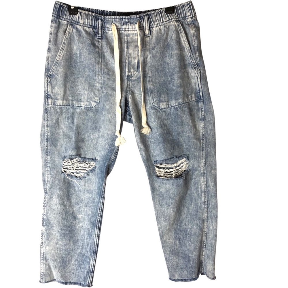 Gap Drawstring Relaxed Easy Jean Mid-Rise Super Soft Sz Medium Petite Distressed